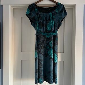 Elie Tahari Teal and Black Midi Dress